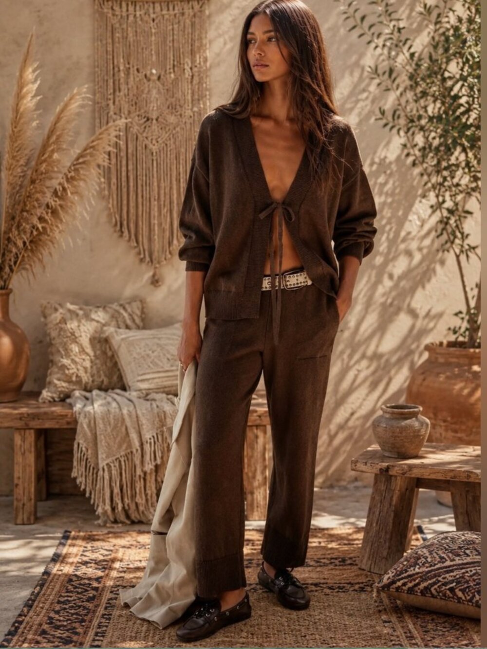 Free People FP Beach Women Brown Solar Sweater Set Size XS NWOT 128$+TAX
